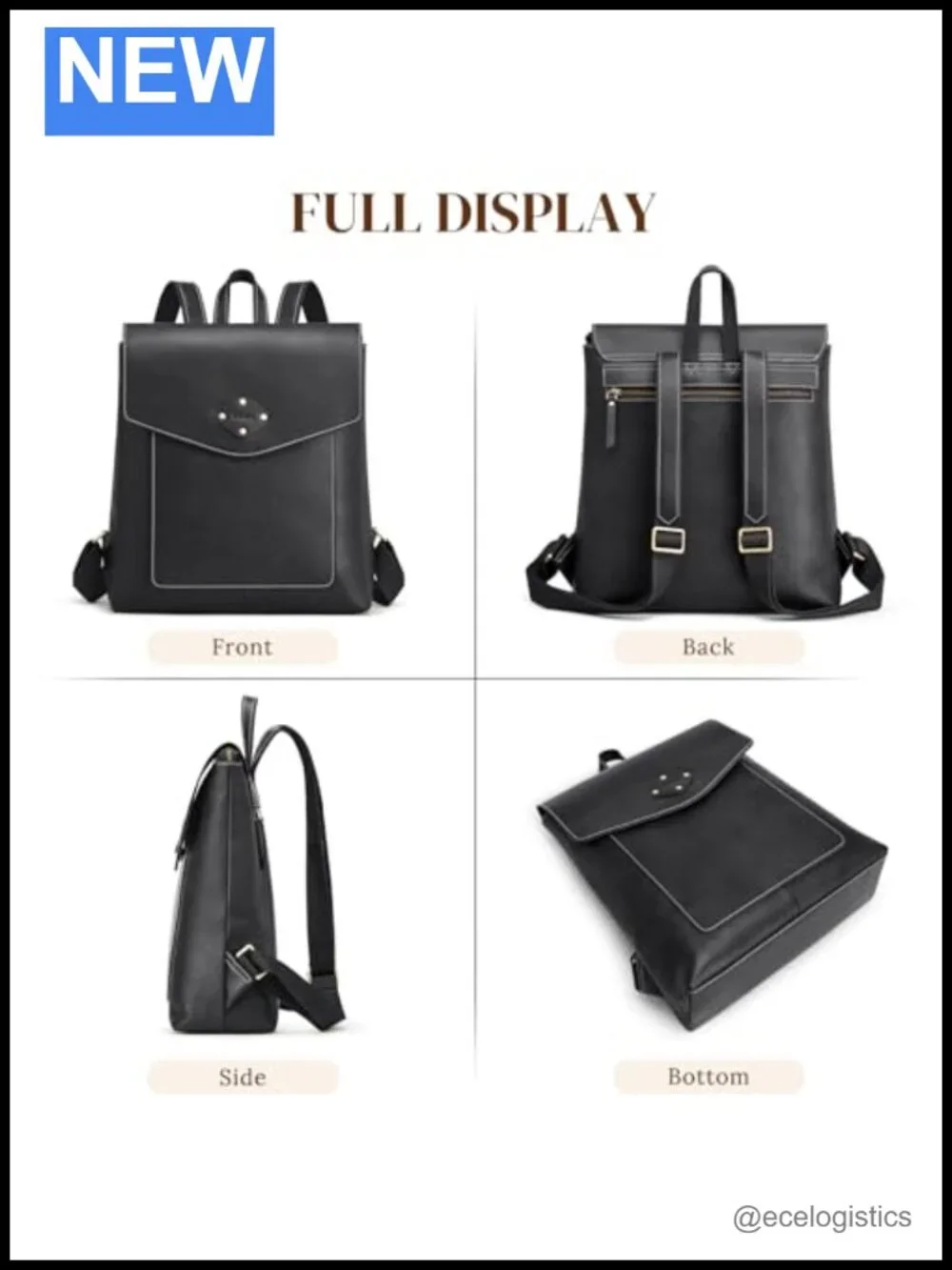Genuine Leather Flapover Backpack Purse Women Adjustable Straps Travel Daypack